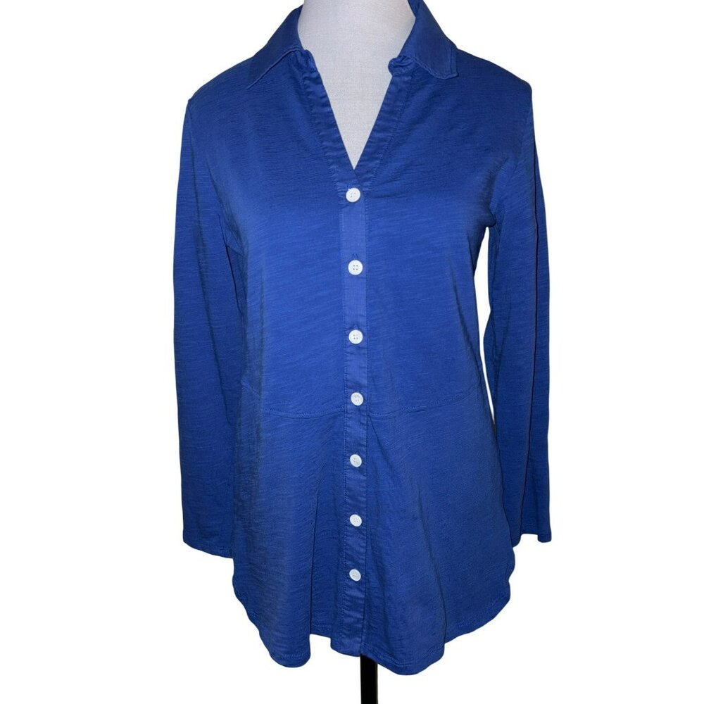 Soft Surroundings Blue Button-Down 100% Cotton Top Size X-Small Petite